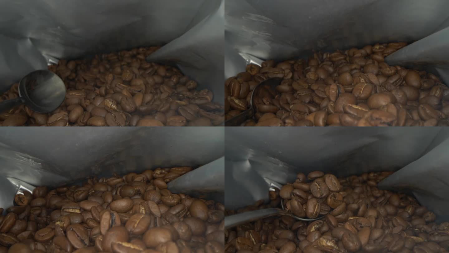 探针镜头移动到茶匙旁边，它需要一些咖啡豆。
