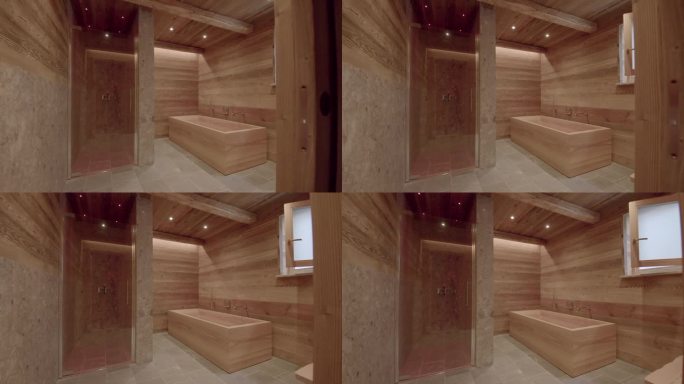 浴室独特的木质豪华镜头内景