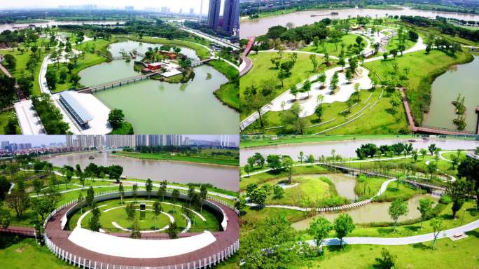 佛山桂城半月岛生态公园绿道湖水