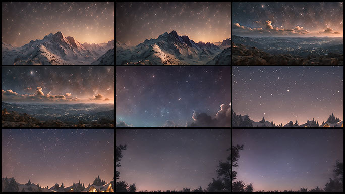 移动的星空与云层雪山唯美CG动画