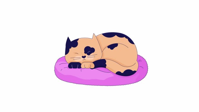慵懒的斑点猫睡在枕头线2D角色动画