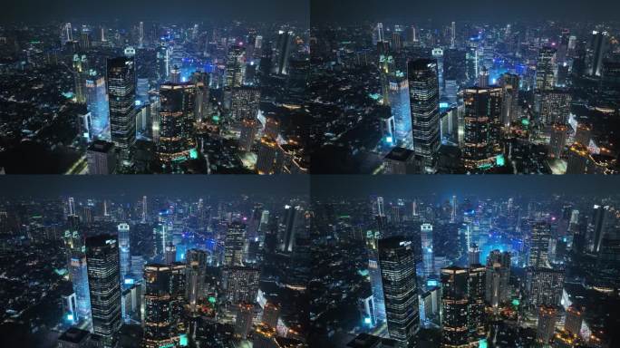 原创 印尼雅加达城市密集的高楼群夜景航拍