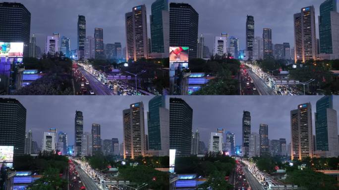 原创 印尼雅加达城市高楼夜景航拍风光