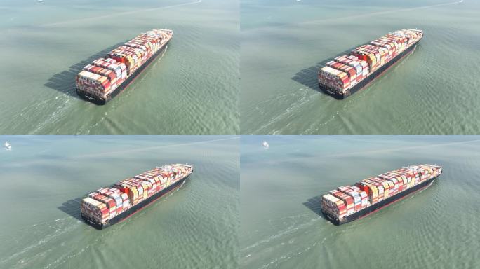 航拍跨境贸易货轮