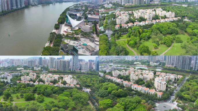 广州二沙岛公园自然风景航拍