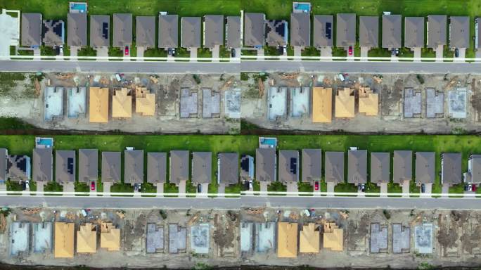 佛罗里达州正在建造的美国新家庭住宅的木制框架。美国住宅的发展