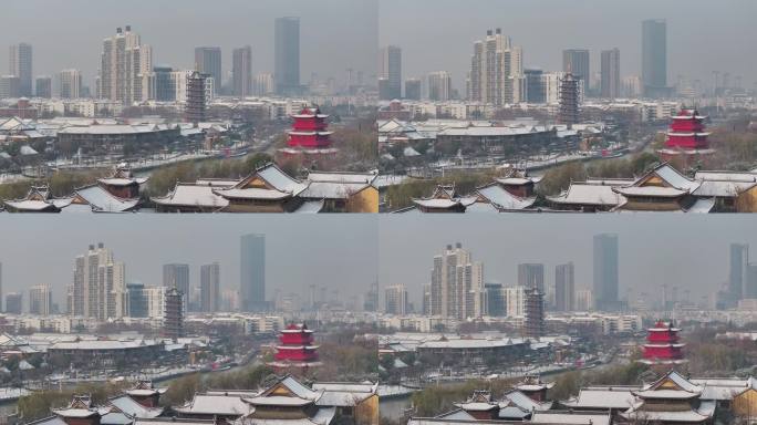 雪后江苏淮安里运河文化长廊风景