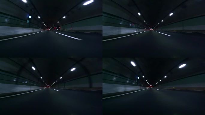 半夜开车穿过高速公路隧道