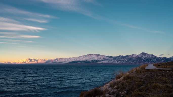 赛里木湖日出延时摄影素材