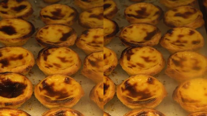 粉彩德娜塔。葡萄牙蛋挞糕点。垂直视频