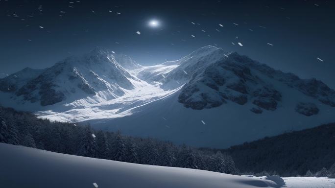 6K宽屏大屏唯美夜晚雪山雪景下雪背景