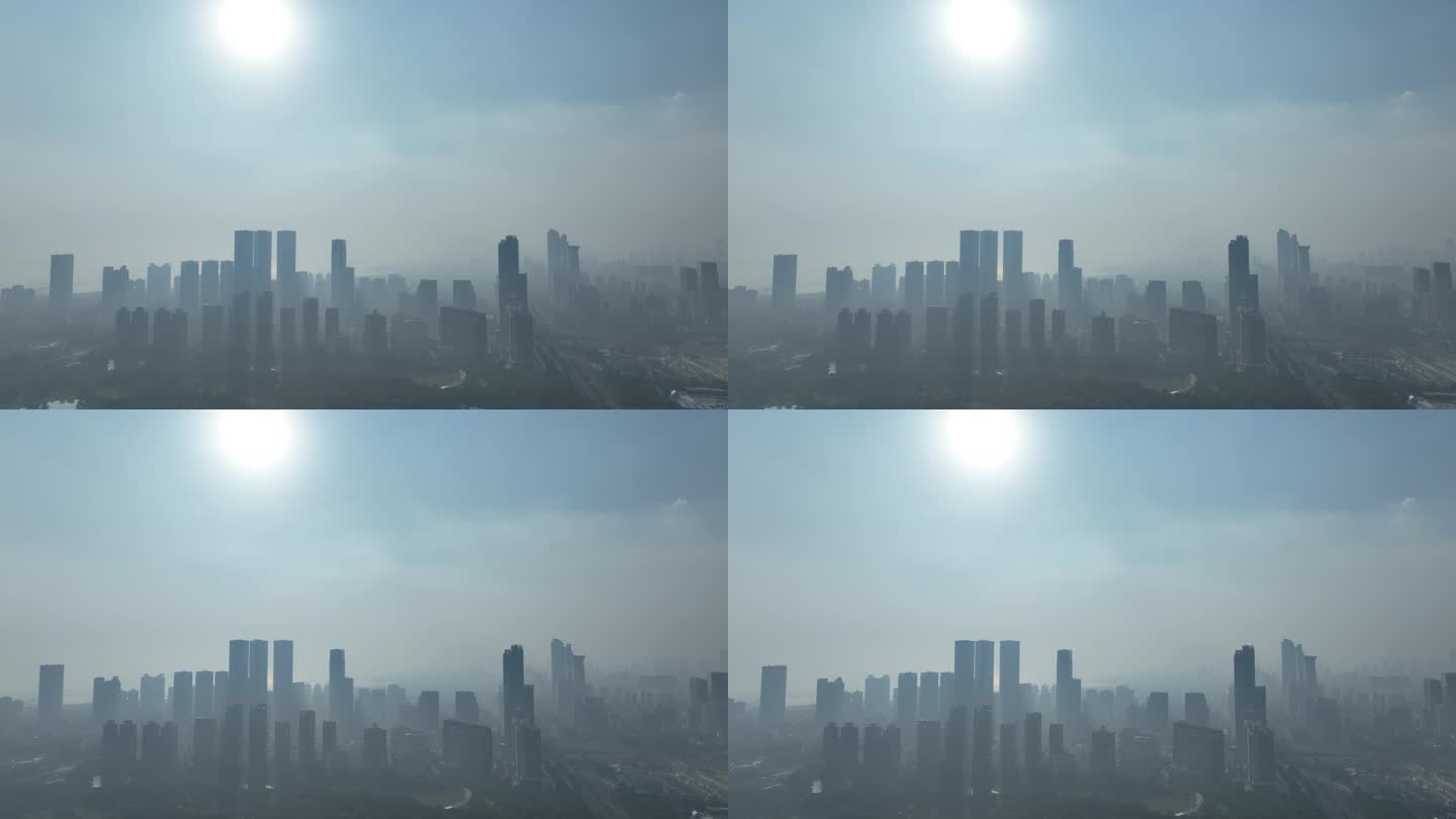 深圳城市逆光建筑阳光航拍城市日出夕阳剪影