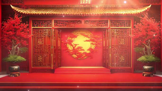 中式建筑背景红色视频素材