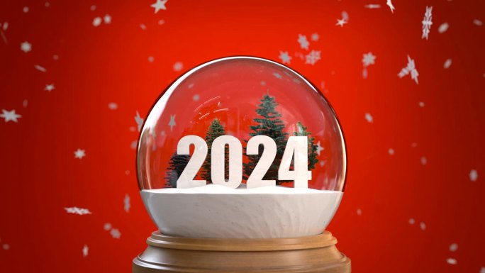 2024年新年快乐，数字雪球2024，圣诞背景