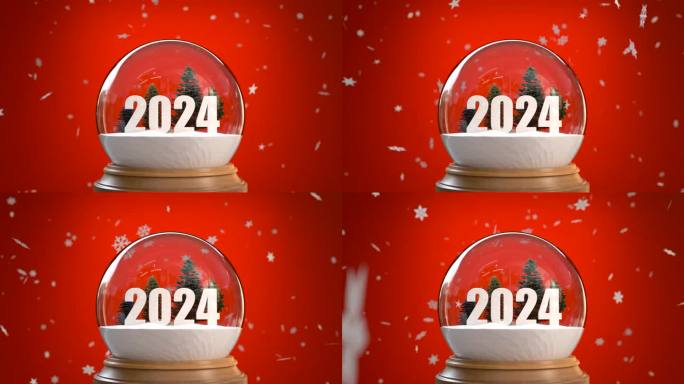 2024年新年快乐，数字雪球2024，圣诞背景