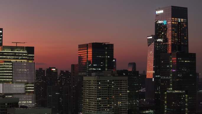 深圳湾科技生态园建筑群夜景晚霞航拍