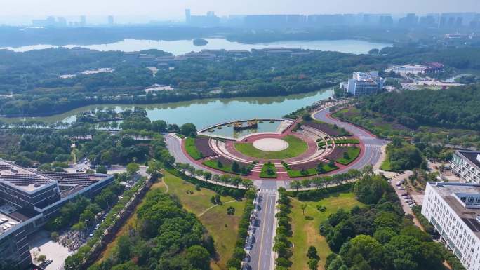 江西南昌大学前湖校区校园航拍风景风光素材