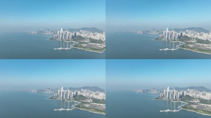 深圳湾公园航拍海岸线城市建筑风光半岛城邦