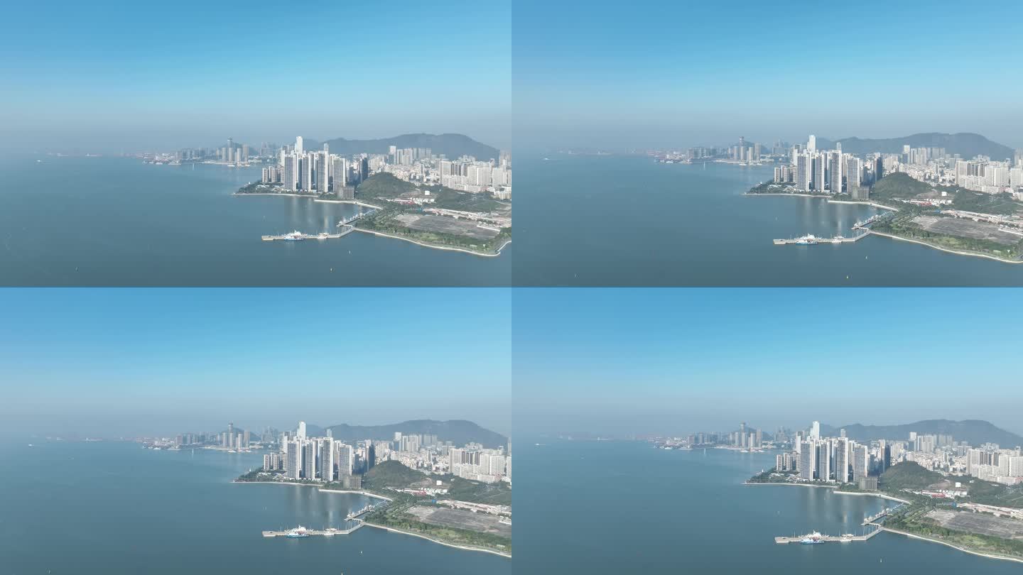 深圳湾公园航拍海岸线城市建筑风光半岛城邦