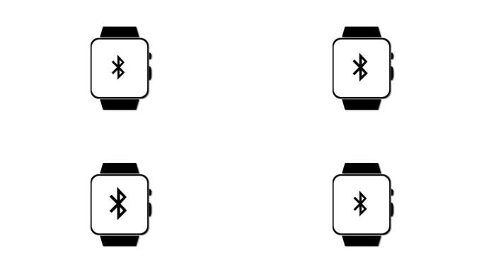 智能手表与蓝牙符号在屏幕图标动画在一个白色的背景。