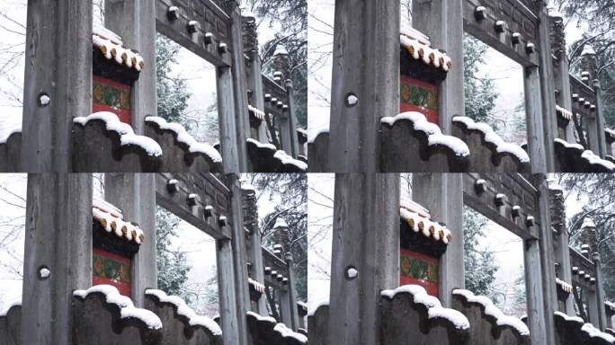 南京明孝陵雪景，牌楼，雪花，大雪，意境