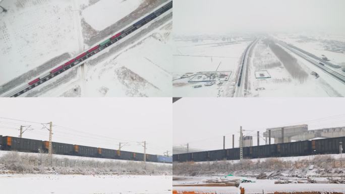 内蒙雪景铁路货运