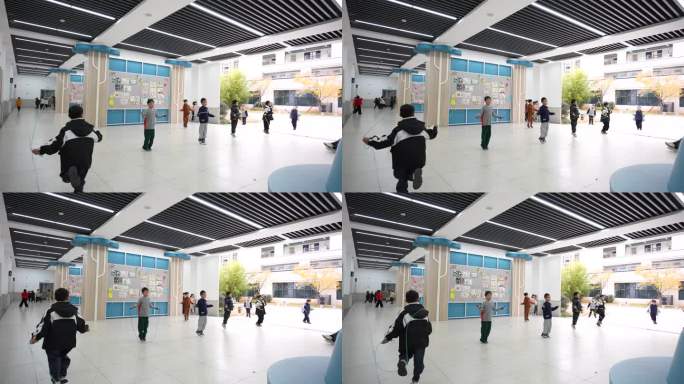学校课间十分钟小学生跳绳运动健身实拍素材