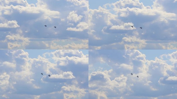 霍辛，捷克共和国- 2023年9月2日:两架捷克军用JAS 39“鹰狮”飞机在多云的天空中飞行