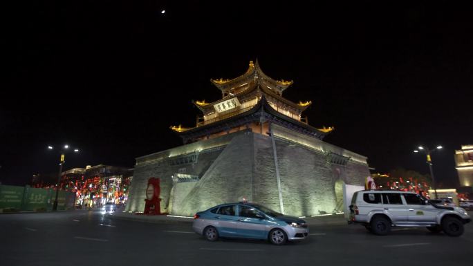 街头车流城市夜晚鼓楼慢速高帧酒泉