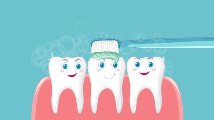 卡通牙齿清洁用牙膏和牙刷口腔卫生。4 k动画。