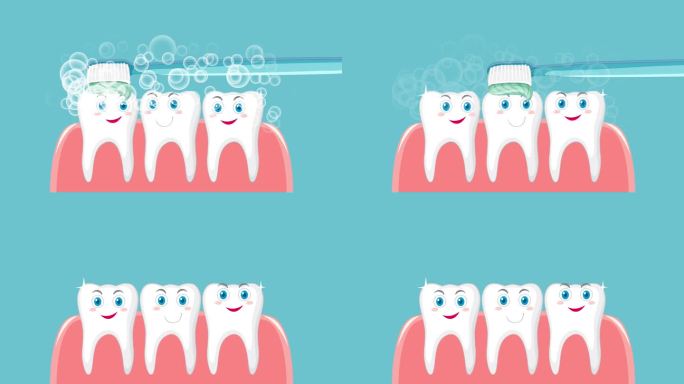 卡通牙齿清洁用牙膏和牙刷口腔卫生。4 k动画。