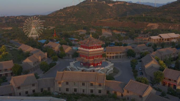 渭南潼关古城钟楼古代夕阳游玩景点风景航拍