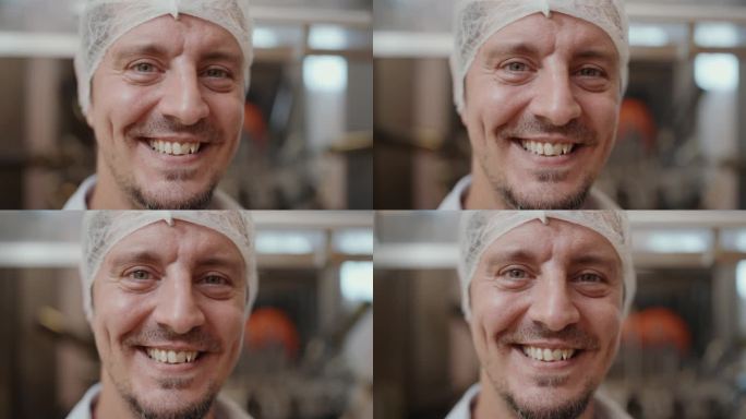 确保酒庄真实性的男工人微笑画像——葡萄酒制造中的工艺。