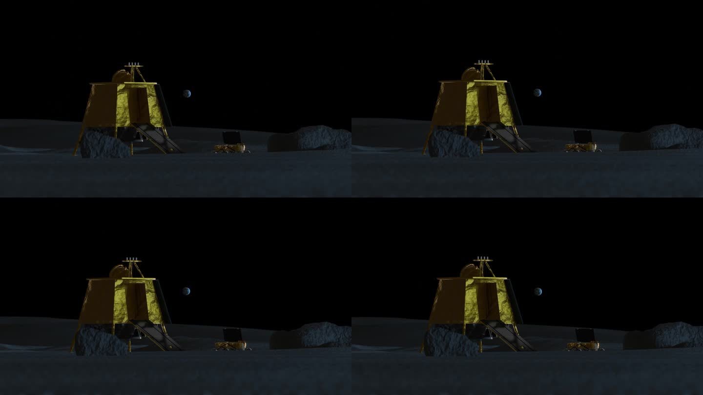 以地球为背景的月船3号及其漫游者的3D动画