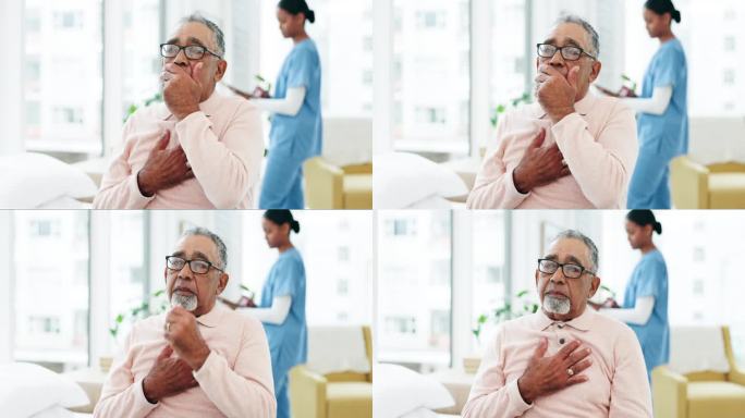 肺结核、咳嗽或生病的老人在医院预约健康或医疗帮助。胸痛、就诊或老年患者患感冒或肺部疾病到门诊护理