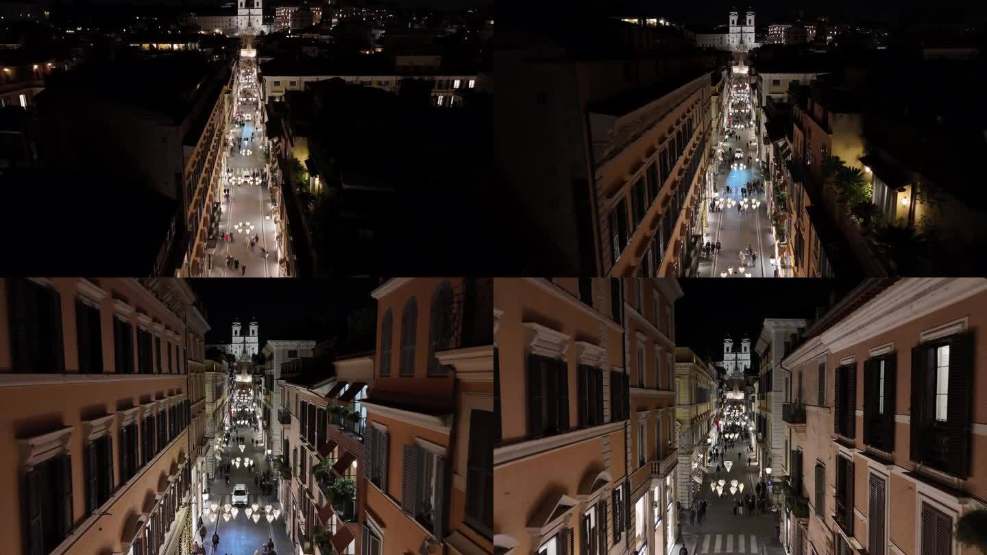 意大利罗马市中心的购物街，经过dei Condotti大街。