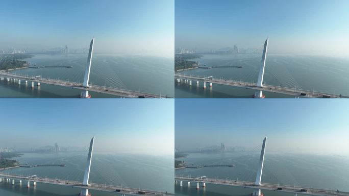 深圳湾公路大桥航拍跨海大桥海上桥梁交通