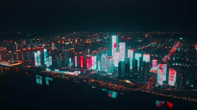 4k长沙湘江城市夜景航拍