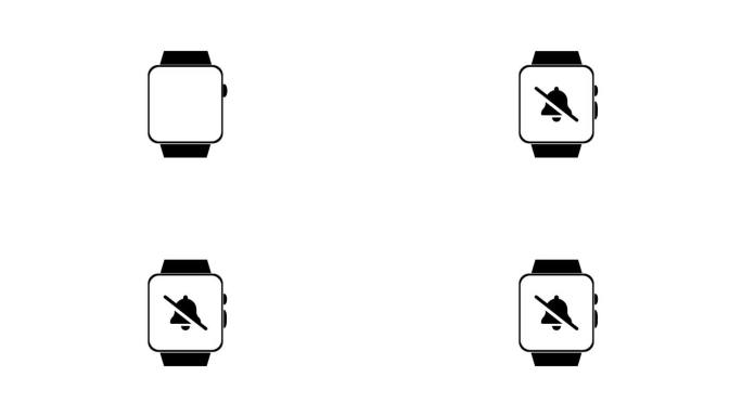 智能手表在屏幕上显示一个白色背景动画的静音符号。
