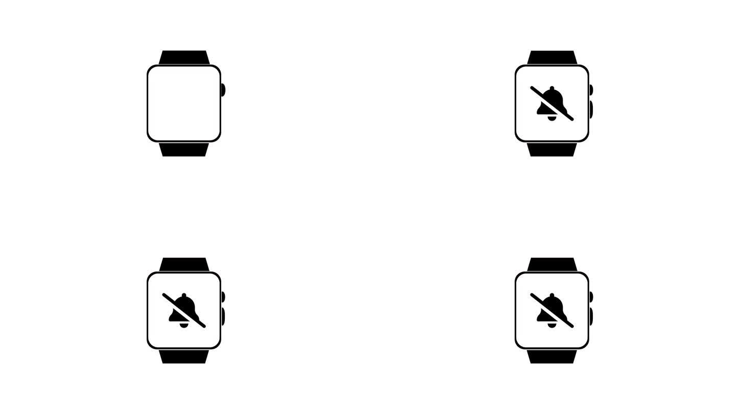 智能手表在屏幕上显示一个白色背景动画的静音符号。