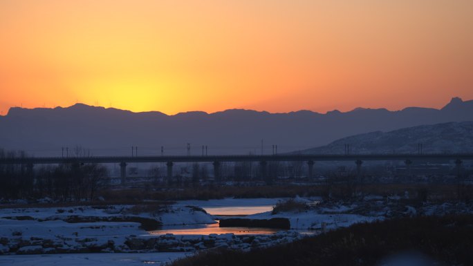 航拍雪景湿地雪景