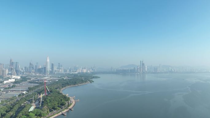 深圳湾公园航拍深圳海岸线风光观海栈桥风景