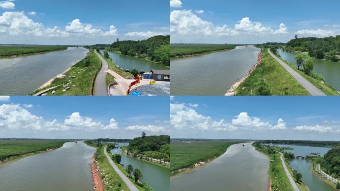 航拍湖南岳阳汨罗市屈子文化园汨罗江风景