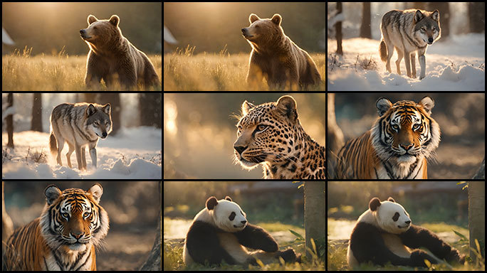 唯美的动物世界：熊猫，棕熊，狼，老虎
