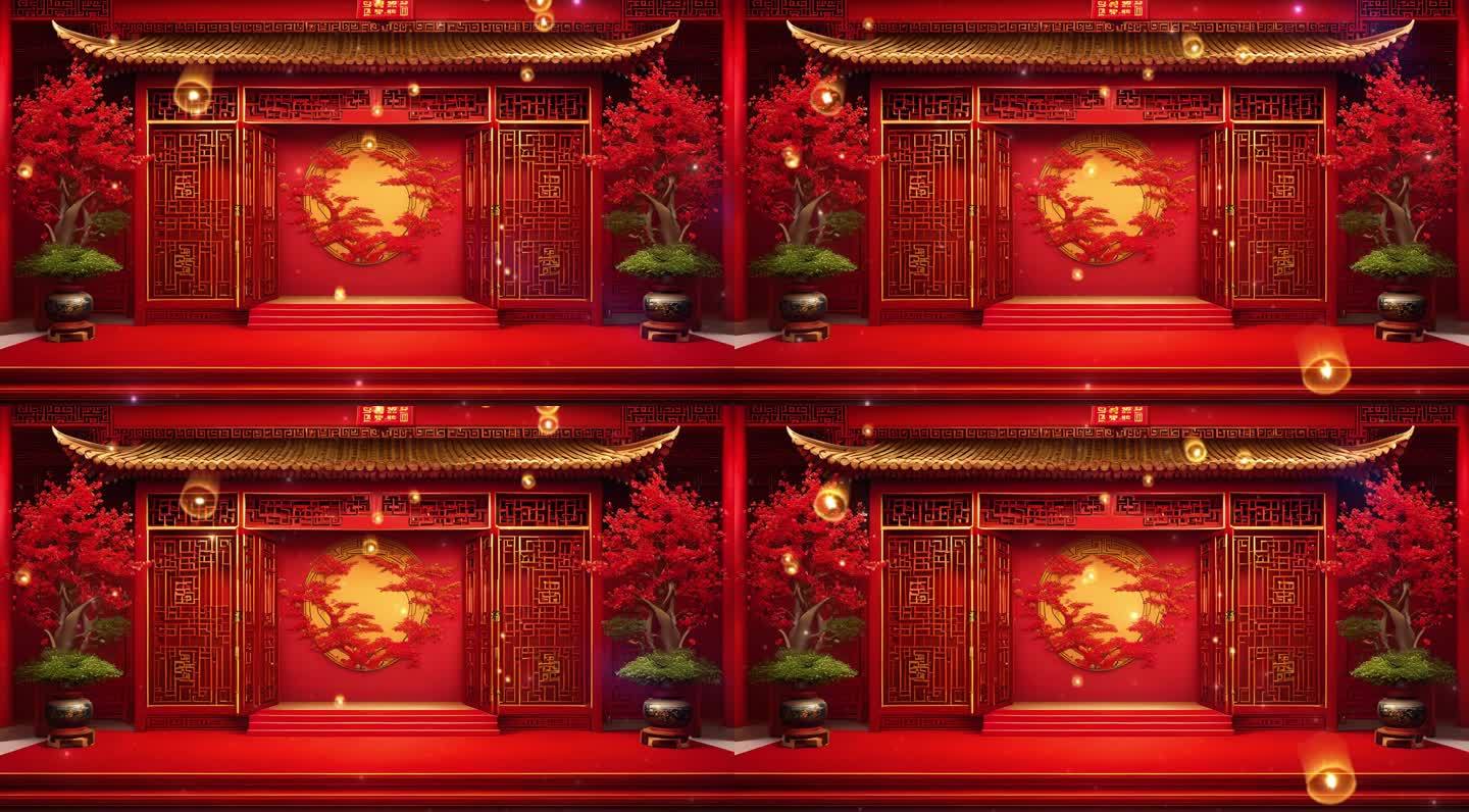 中式红色背景孔明灯背景视频素材