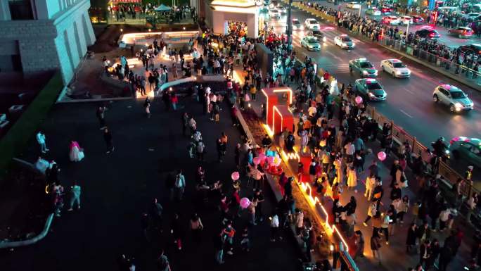 延边延吉市延大网红墙打卡地夜景航拍