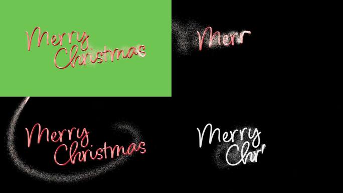 圣诞快乐手写铭文与神奇的效果和散落的闪光绿色屏幕背景和与亮度哑光层。节日的背景。