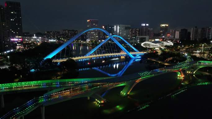 广州南沙蕉门河夜景航拍