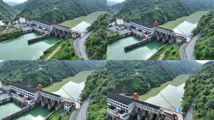 航拍湖南郴州东江风景大坝马路沿河公路乡村