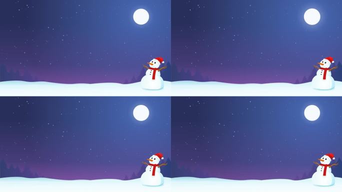 夜雪林景观与圣诞雪人(循环)